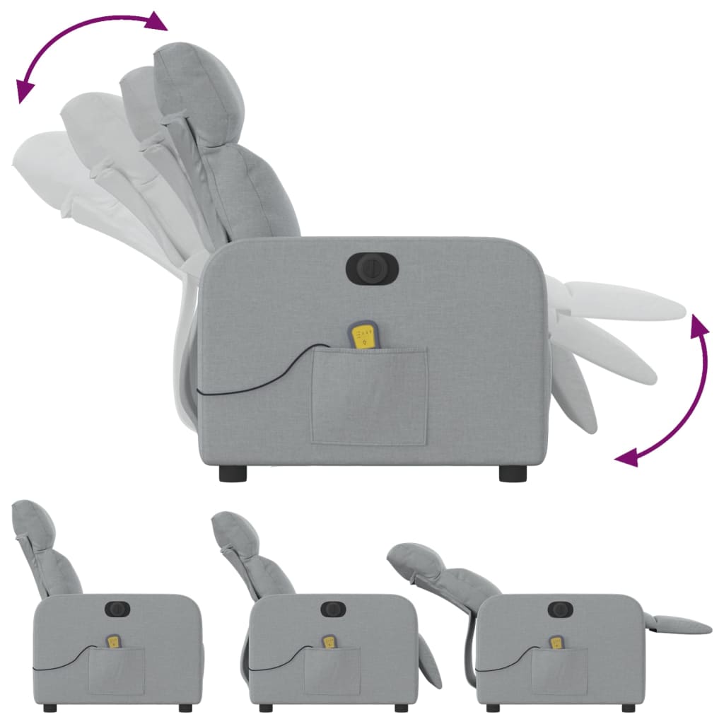 Electric Massage Recliner Chair Light Grey Fabric
