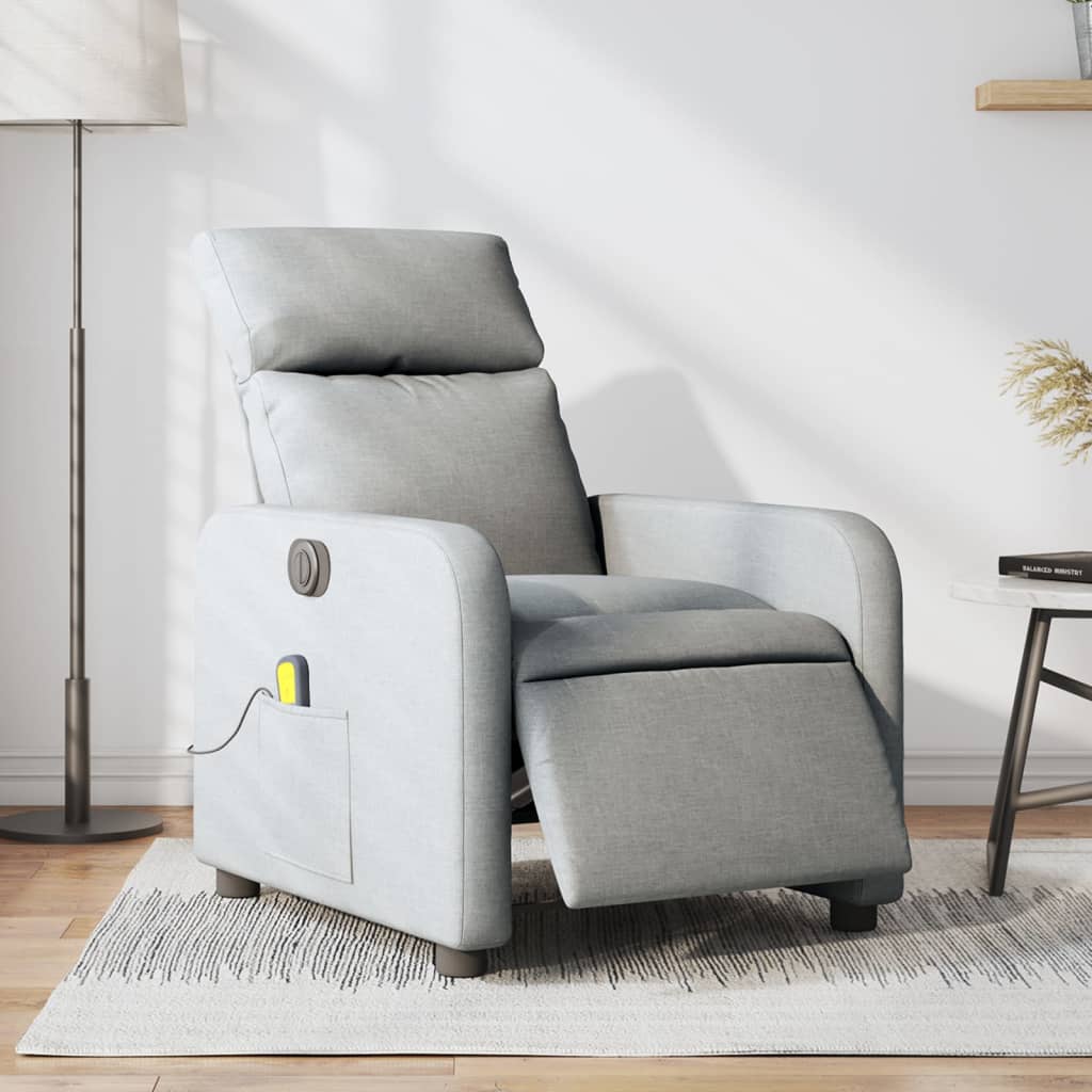 Electric Massage Recliner Chair Light Grey Fabric