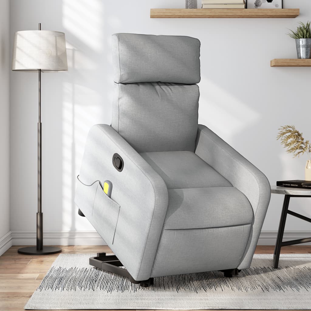 Stand up Massage Recliner Chair Light Grey Fabric