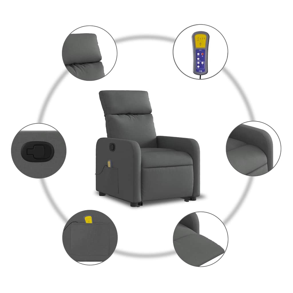 Stand up Massage Recliner Chair Dark Grey Fabric