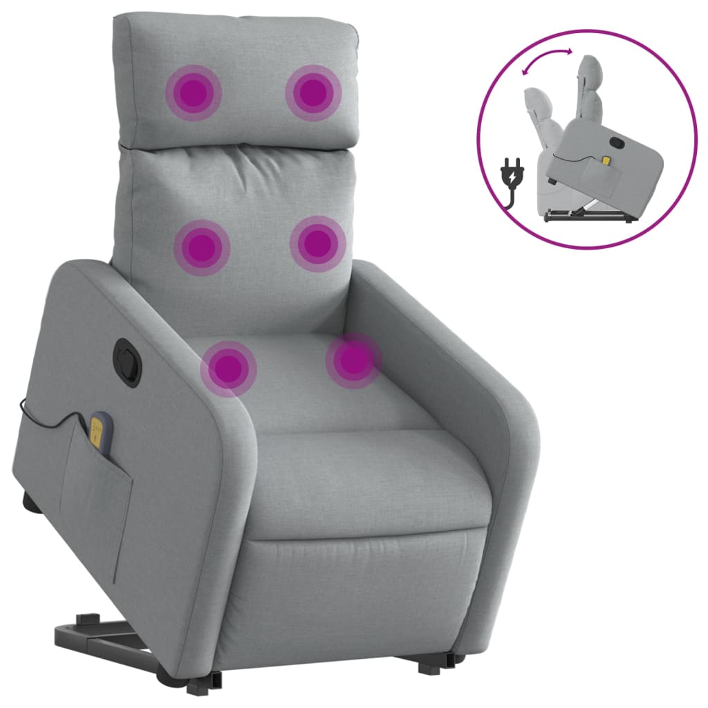 Electric Stand up Massage Recliner Chair Light Grey Fabric