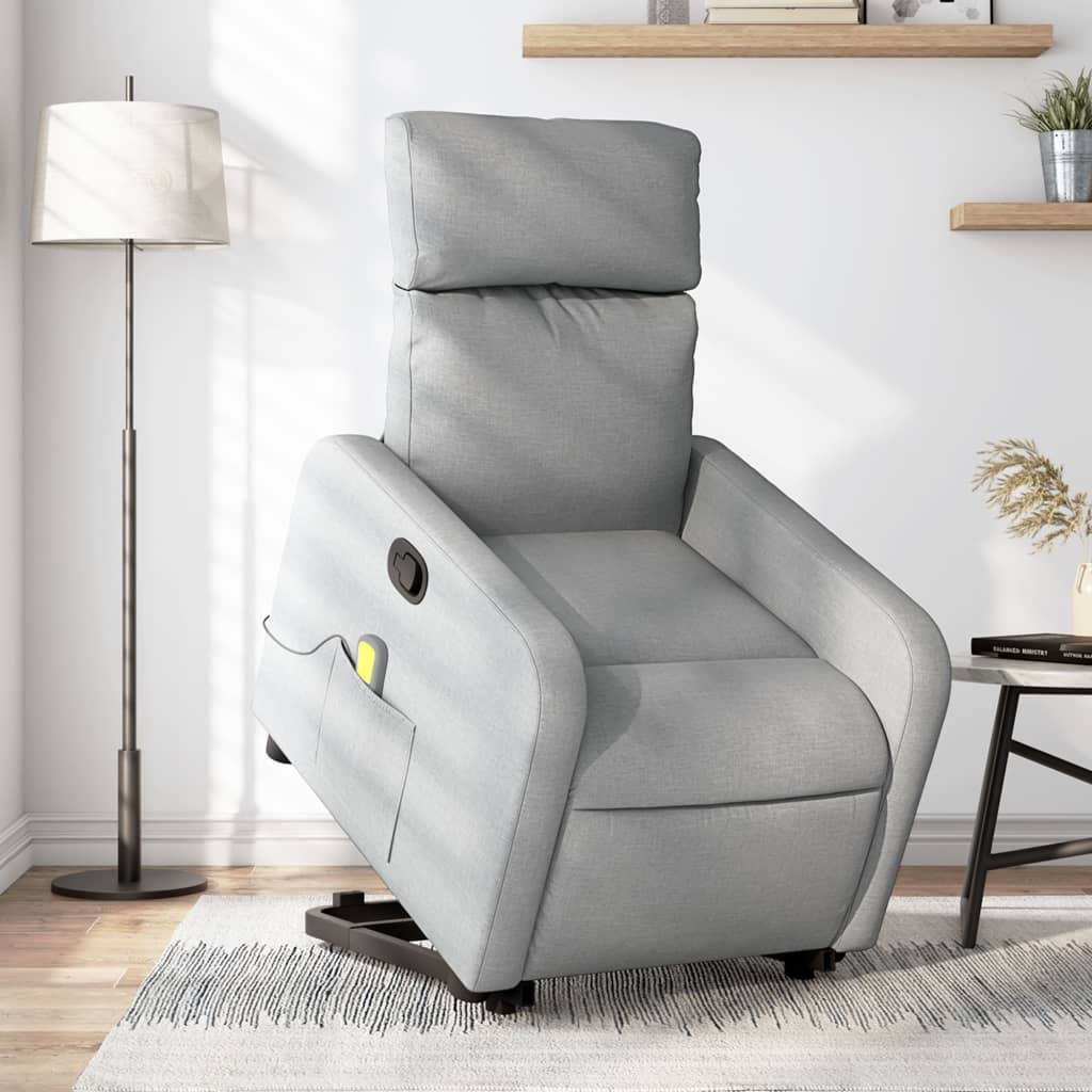 Electric Stand up Massage Recliner Chair Light Grey Fabric