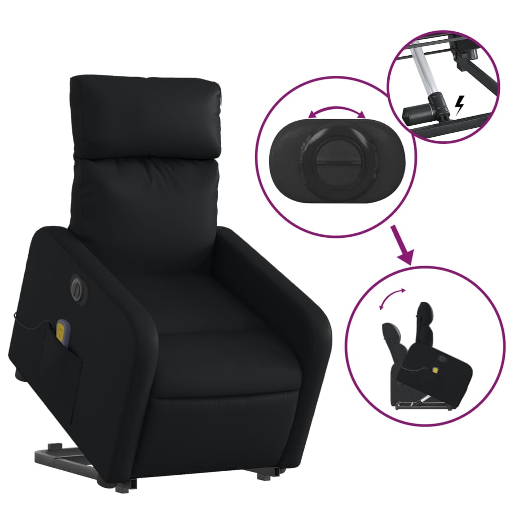 Electric Stand up Massage Recliner Chair Black Faux Leather