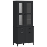 Highboard VIKEN Black 80x40x190 cm Solid Wood Pine - Front View