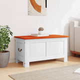 Storage Chest with Lid Brown and White Solid Wood Acacia - Side View