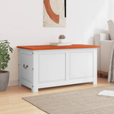 Storage Chest with Lid Brown and White Solid Wood Acacia - Side View
