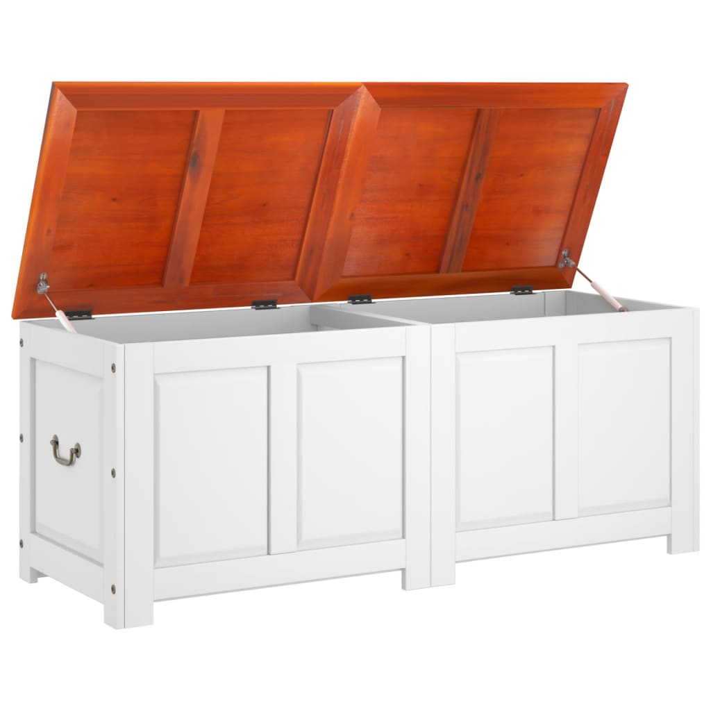 Storage Chest with Lid Brown and White Solid Wood Acacia