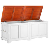 Storage Chest with Lid Brown and White Solid Wood Acacia - Close-Up Angle
