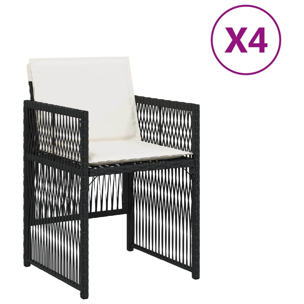 Garden Chairs with Cushions 4 pcs Black Poly Rattan