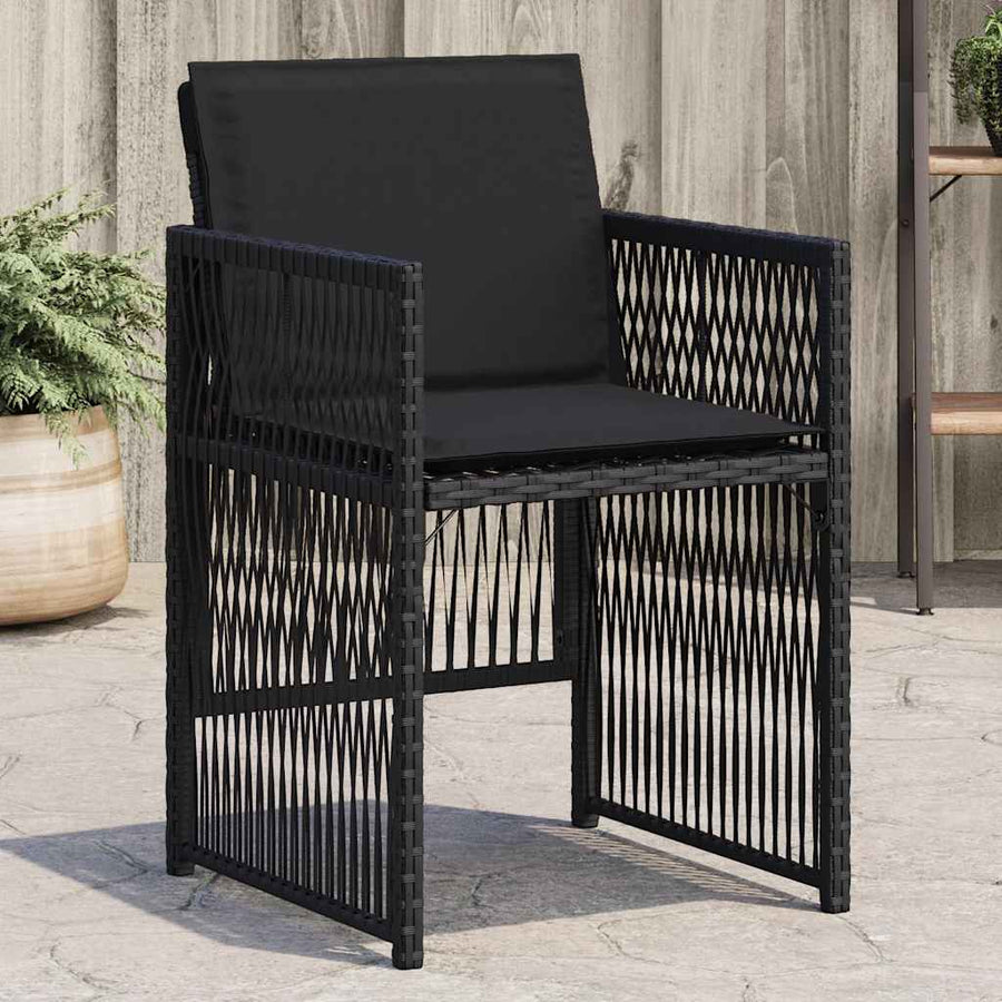 Garden Chairs with Cushions 4 pcs Black Poly Rattan