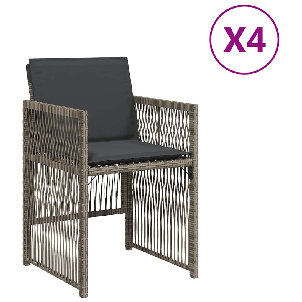 Garden Chairs with Cushions 4 pcs Grey Poly Rattan