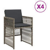 Garden Chairs with Cushions 4 pcs Grey Poly Rattan - Front View
