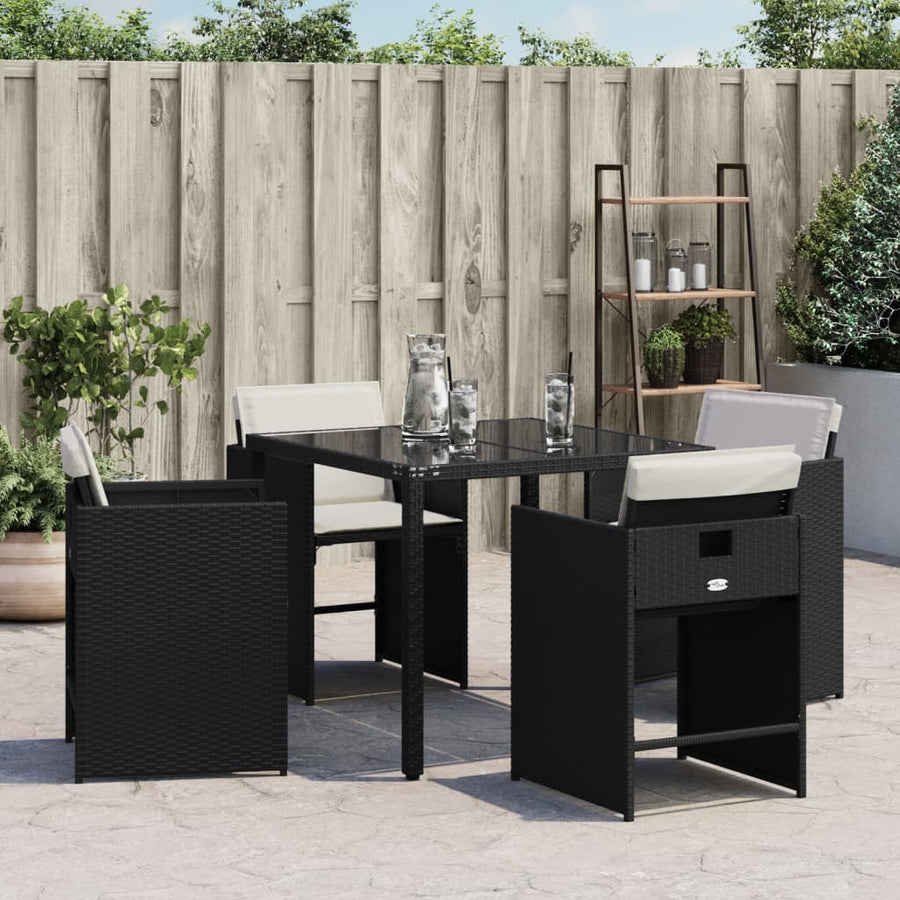 Garden Chairs with Cushions 4 pcs Black Poly Rattan