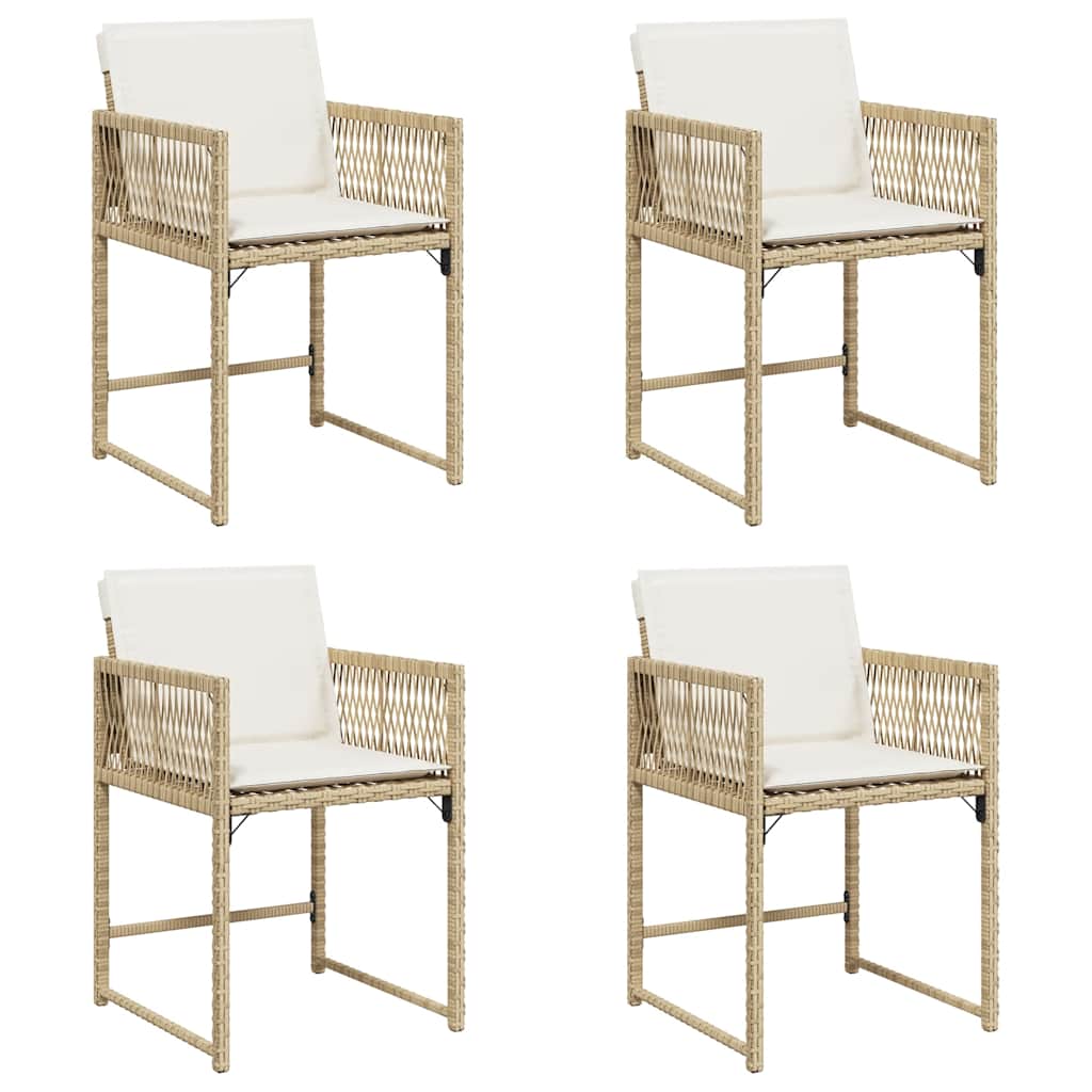 Garden Chairs with Cushions 4 pcs Beige Poly Rattan