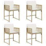 Garden Chairs with Cushions 4 pcs Beige Poly Rattan - Front View