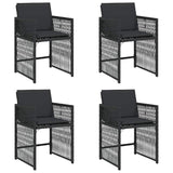 Garden Chairs with Cushions 4 pcs Black Poly Rattan - Front View