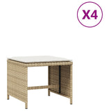 Garden Stools with Cushions 4 pcs Beige 41x41x36 cm Poly Rattan - Front View