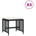 Garden Stools with Cushions 4 pcs Black 41x41x36 cm Poly Rattan
