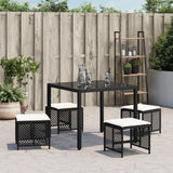 Garden Stools with Cushions 4 pcs Black 41x41x36 cm Poly Rattan - Side View