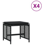 Garden Stools with Cushions 4 pcs Black 41x41x36 cm Poly Rattan - Front View