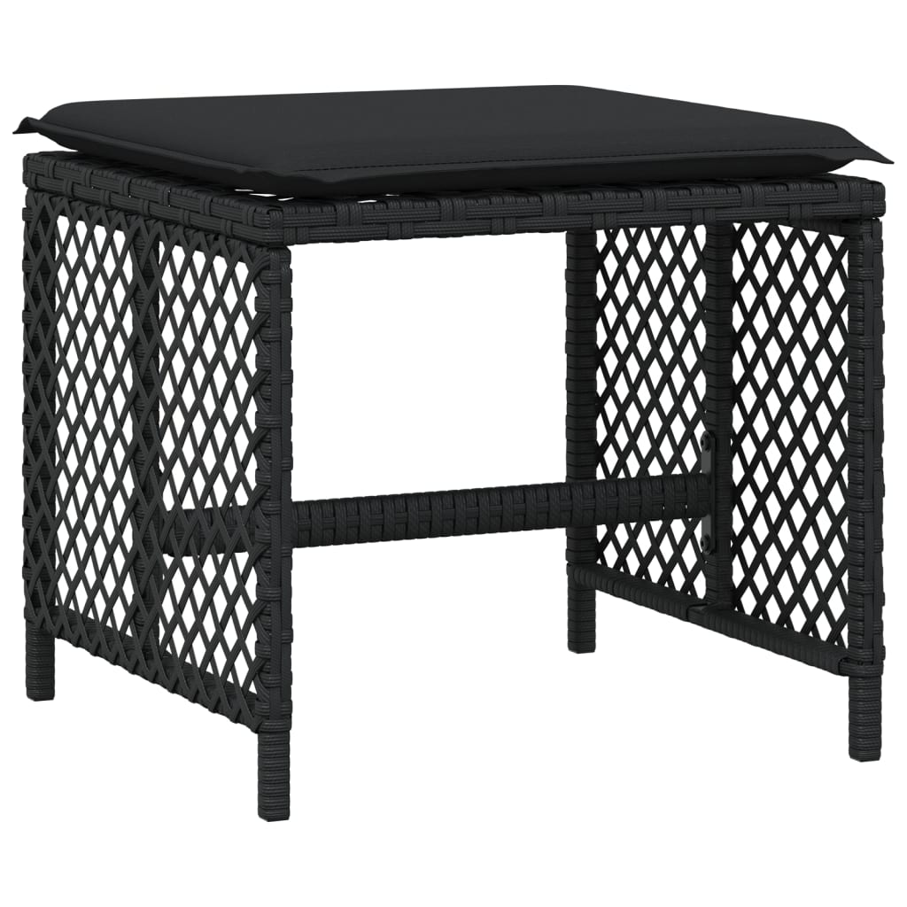 Garden Stools with Cushions 4 pcs Black 41x41x36 cm Poly Rattan