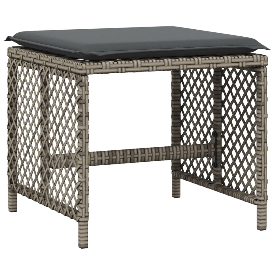Garden Stools with Cushions 4 pcs Grey 41x41x36 cm Poly Rattan