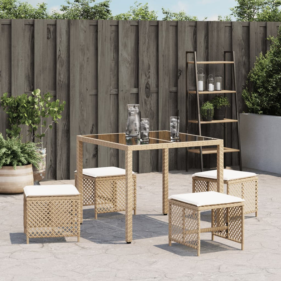 Garden Stools with Cushions 4 pcs Beige 41x41x36 cm Poly Rattan