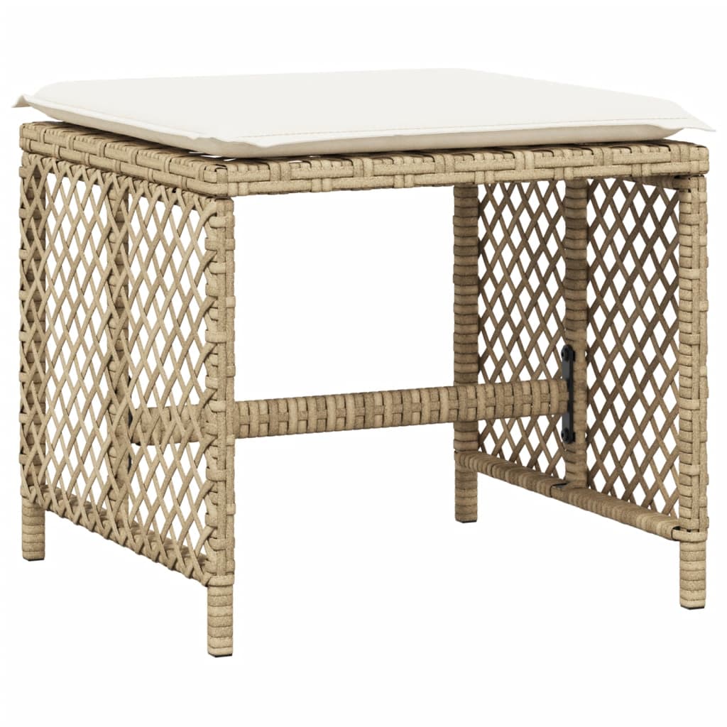 Garden Stools with Cushions 4 pcs Beige 41x41x36 cm Poly Rattan