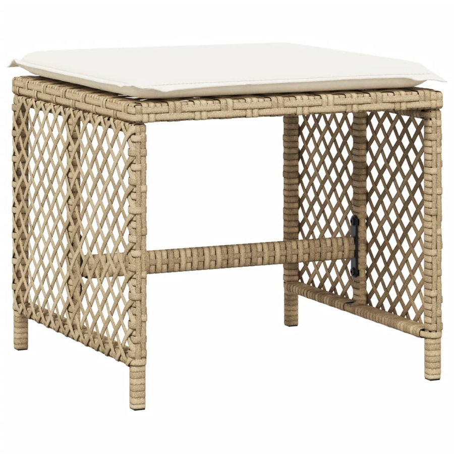 Garden Stools with Cushions 4 pcs Beige 41x41x36 cm Poly Rattan