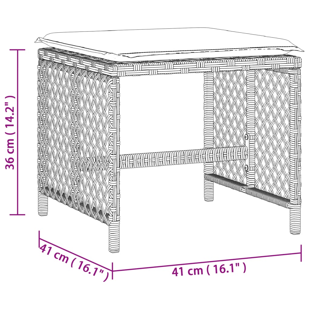 Garden Stools with Cushions 4 pcs Light Grey 41x41x36 cm Poly Rattan