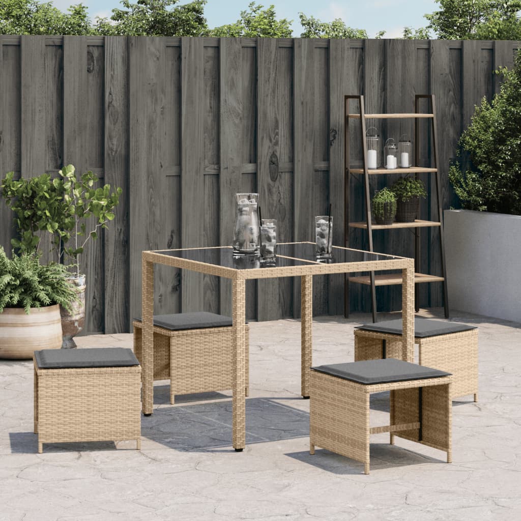 Garden Stools with Cushions 4 pcs Mix Beige 41x41x36 cm Poly Rattan