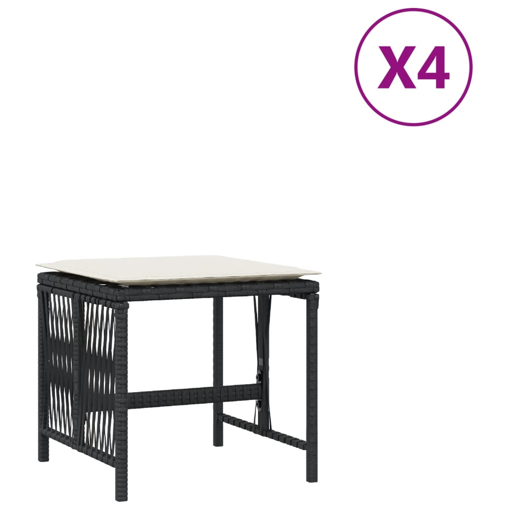 Garden Stools with Cushions 4 pcs Black 41x41x36 cm Poly Rattan