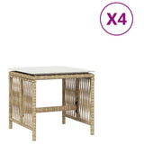 Garden Stools with Cushions 4 pcs Beige 41x41x36 cm Poly Rattan - Front View