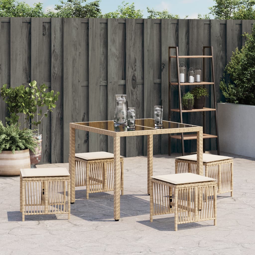 Garden Stools with Cushions 4 pcs Beige 41x41x36 cm Poly Rattan