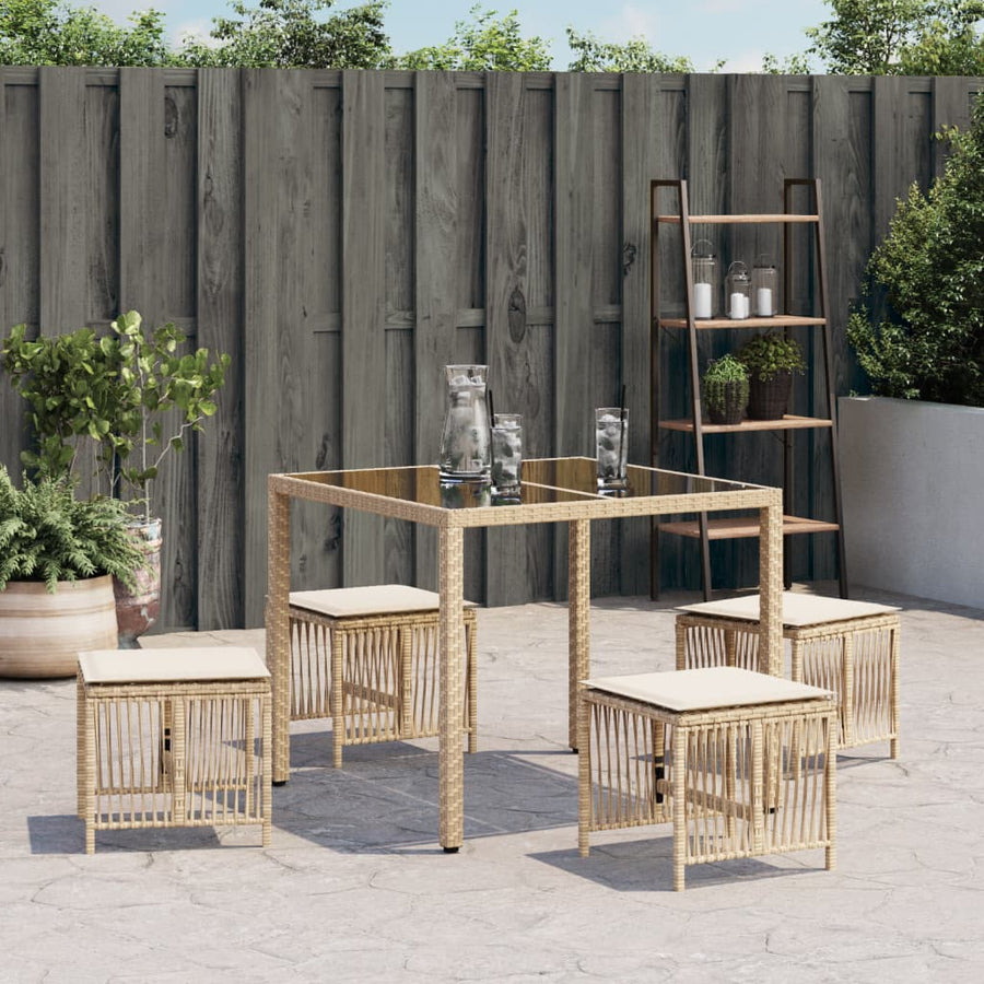 Garden Stools with Cushions 4 pcs Beige 41x41x36 cm Poly Rattan