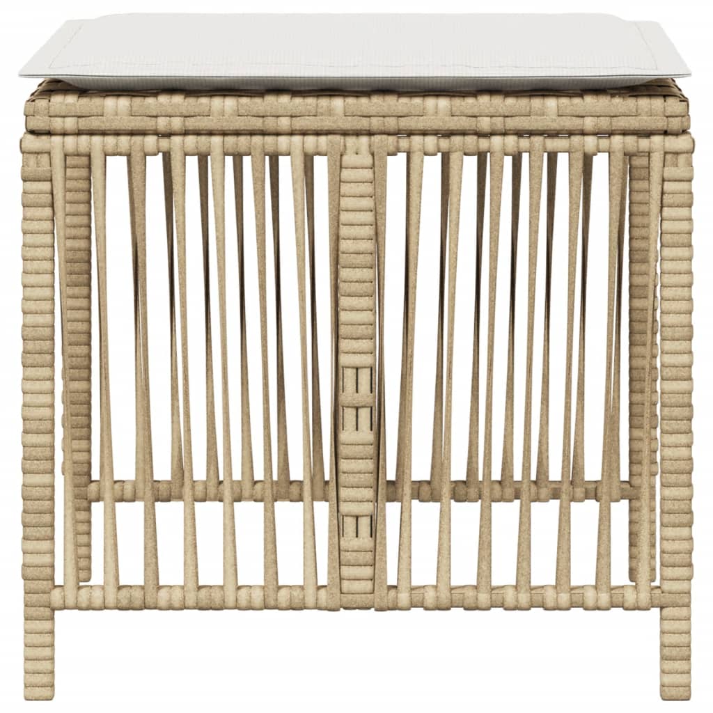 Garden Stools with Cushions 4 pcs Beige 41x41x36 cm Poly Rattan