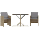 3 Piece Bistro Set with Cushions Mix Beige Poly Rattan - Front View