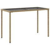 Garden Table with Glass Top Beige 115x54x74 cm Poly Rattan - Rear View
