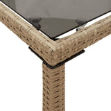 Garden Table with Glass Top Beige 115x54x74 cm Poly Rattan - Low Angle