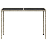 Garden Table with Glass Top Light Grey 115x54x74 cm Poly Rattan - Top-Down View