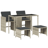 5 Piece Garden Dining Set with Cushions Light Grey Poly Rattan - Front View