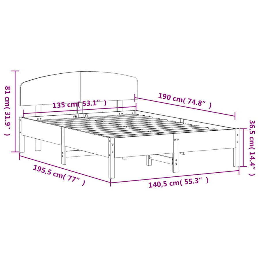 Bed Frame without Mattress 135x190 cm Solid Wood Pine
