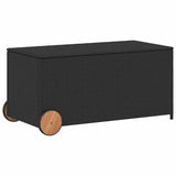 Garden Storage Box with Wheels Black 190L Poly Rattan - Front View