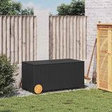 Garden Storage Box with Wheels Black 190L Poly Rattan - Side View