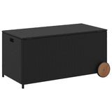 Garden Storage Box with Wheels Black 190L Poly Rattan - Rear View