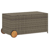 Garden Storage Box with Wheels Grey 190L Poly Rattan - Front View