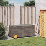 Garden Storage Box with Wheels Grey 190L Poly Rattan - Side View
