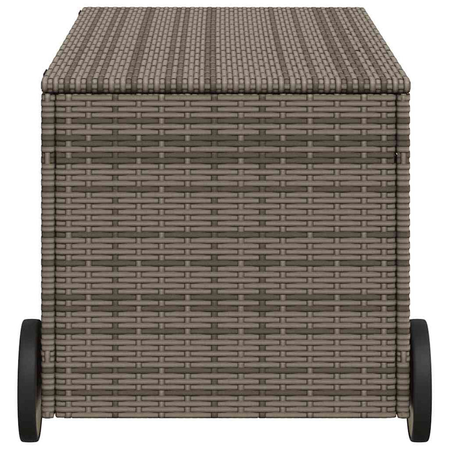 Garden Storage Box with Wheels Grey 190L Poly Rattan