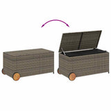 Garden Storage Box with Wheels Grey 190L Poly Rattan - Close-Up Angle