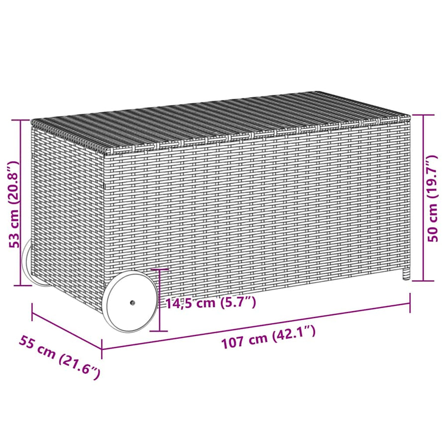 Garden Storage Box with Wheels Grey 190L Poly Rattan